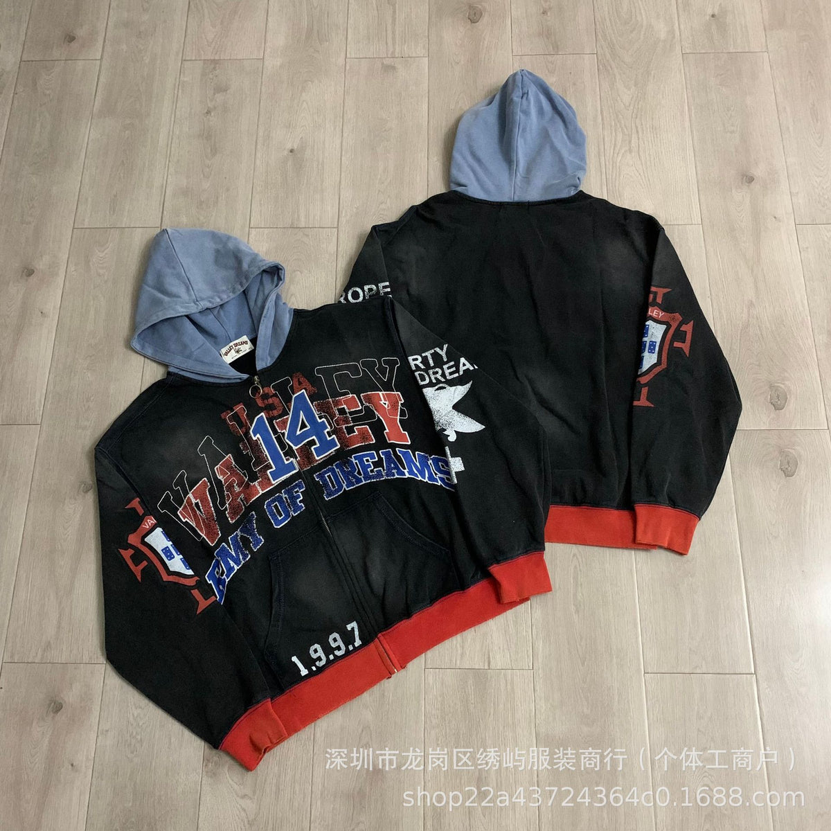 Valley Dreams Graphic Zip Up Hoodie Rhinestone Vintage Street Jacket