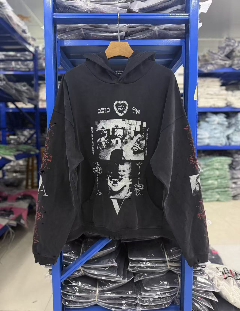 ERD Cherry Graphic Hoodie Vintage Washed Distressed Oversized Pullover