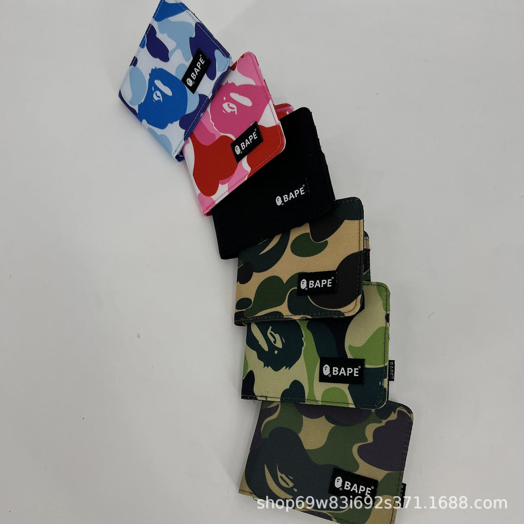 BAPE Camo Ape Head Bifold Wallet Mini Multi Color Canvas Card Holder