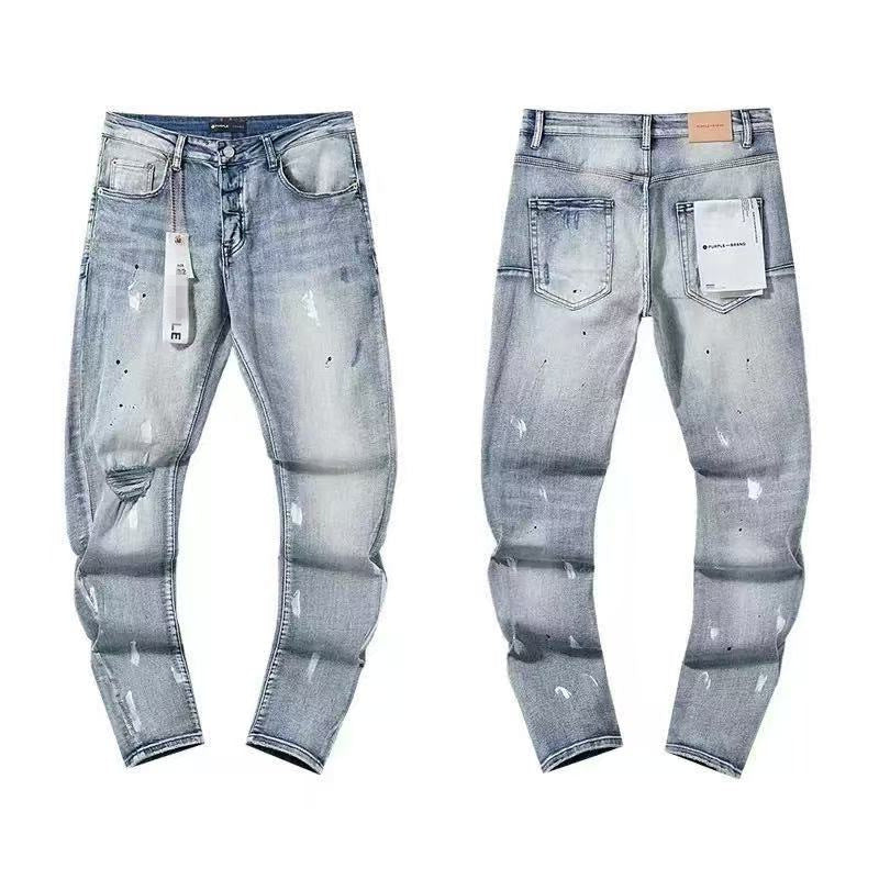 Purple Brand Men Stretch Skinny Ripped Printed Embroidered Denim Jeans