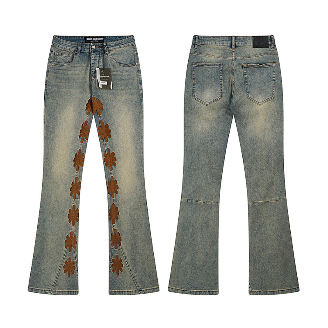 LOSTSHDWS Floral-Embroidered Flared-Hem Jeans