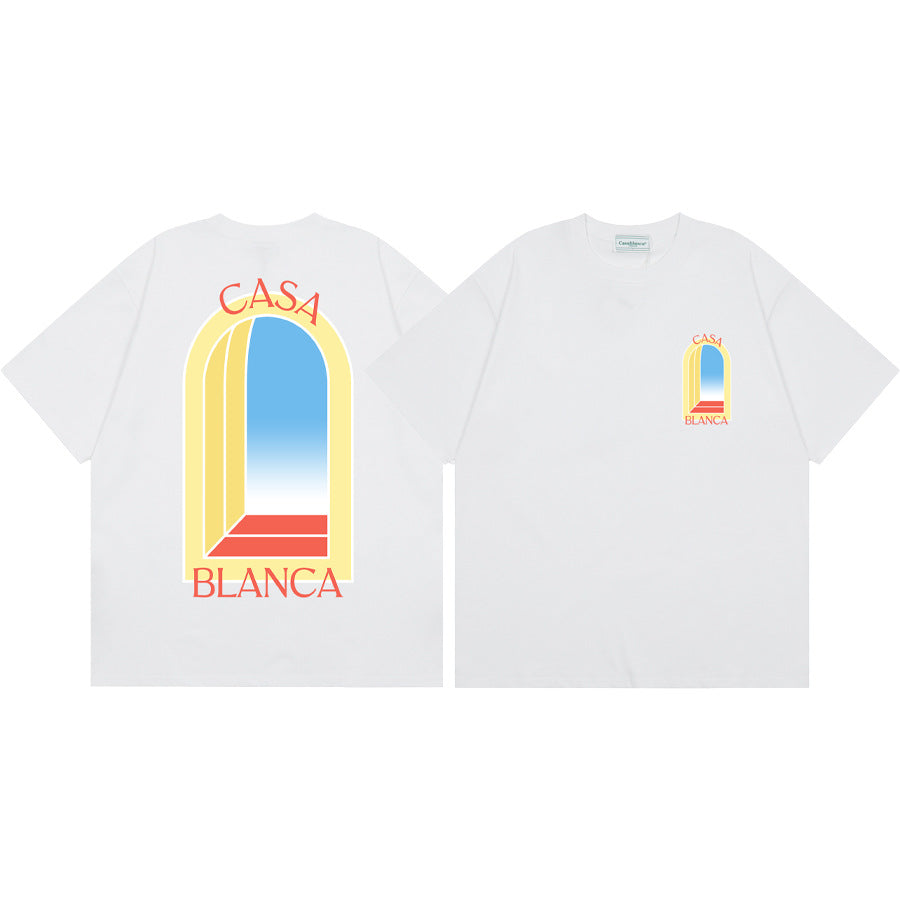 2026 New Casablanca Logo Print Loose Fit Unisex Short Sleeve T-Shirt