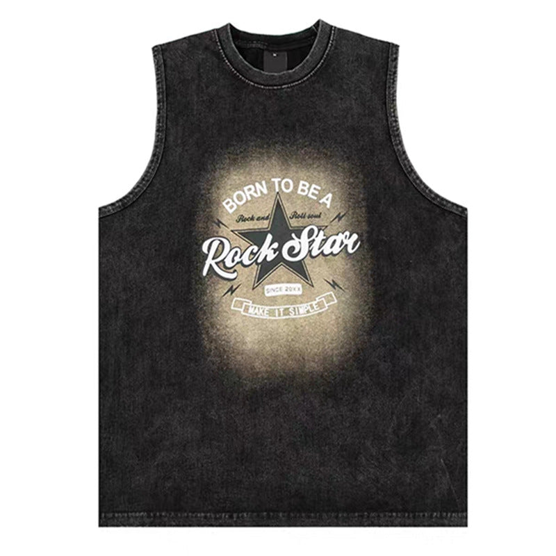 Vintage Washed Cotton Tank Top Men Retro Graphic Sleeveless Vest