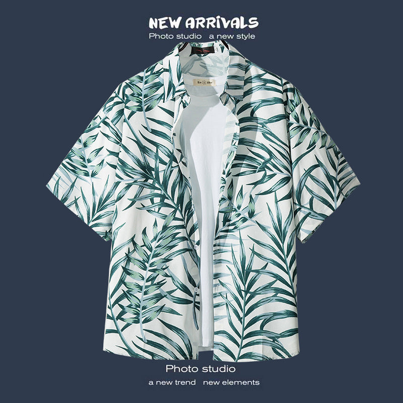 Mens Vintage Tropical Hawaiian Floral Loose Short Sleeve Beach Shirt