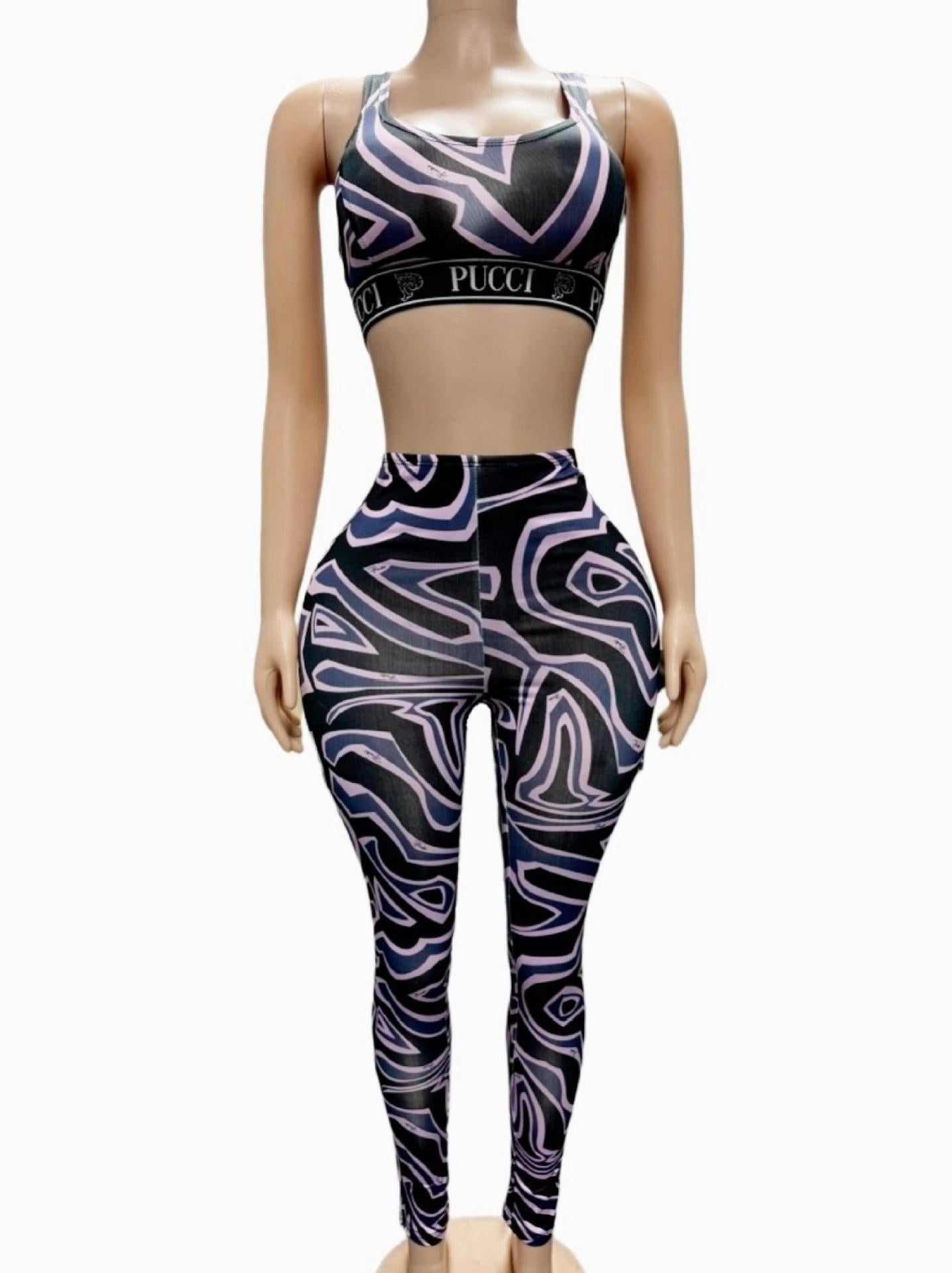 Emilio Pucci Geometric Eye Print Tank Top Leggings 2 Piece Set Women
