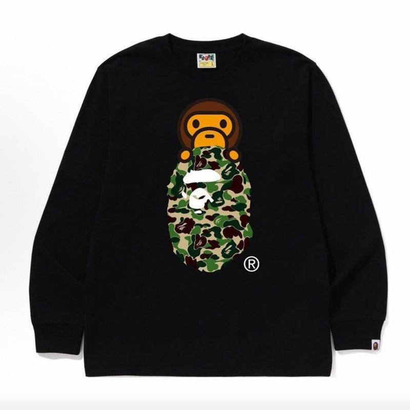 Bape Multi‑Ape‑Head Graphic Oversized Long Sleeve Tee Streetwear