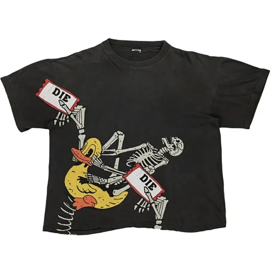Revealmyfear Y2K Double Sided Cartoon Oversized Vintage Baumwoll-T-Shirt