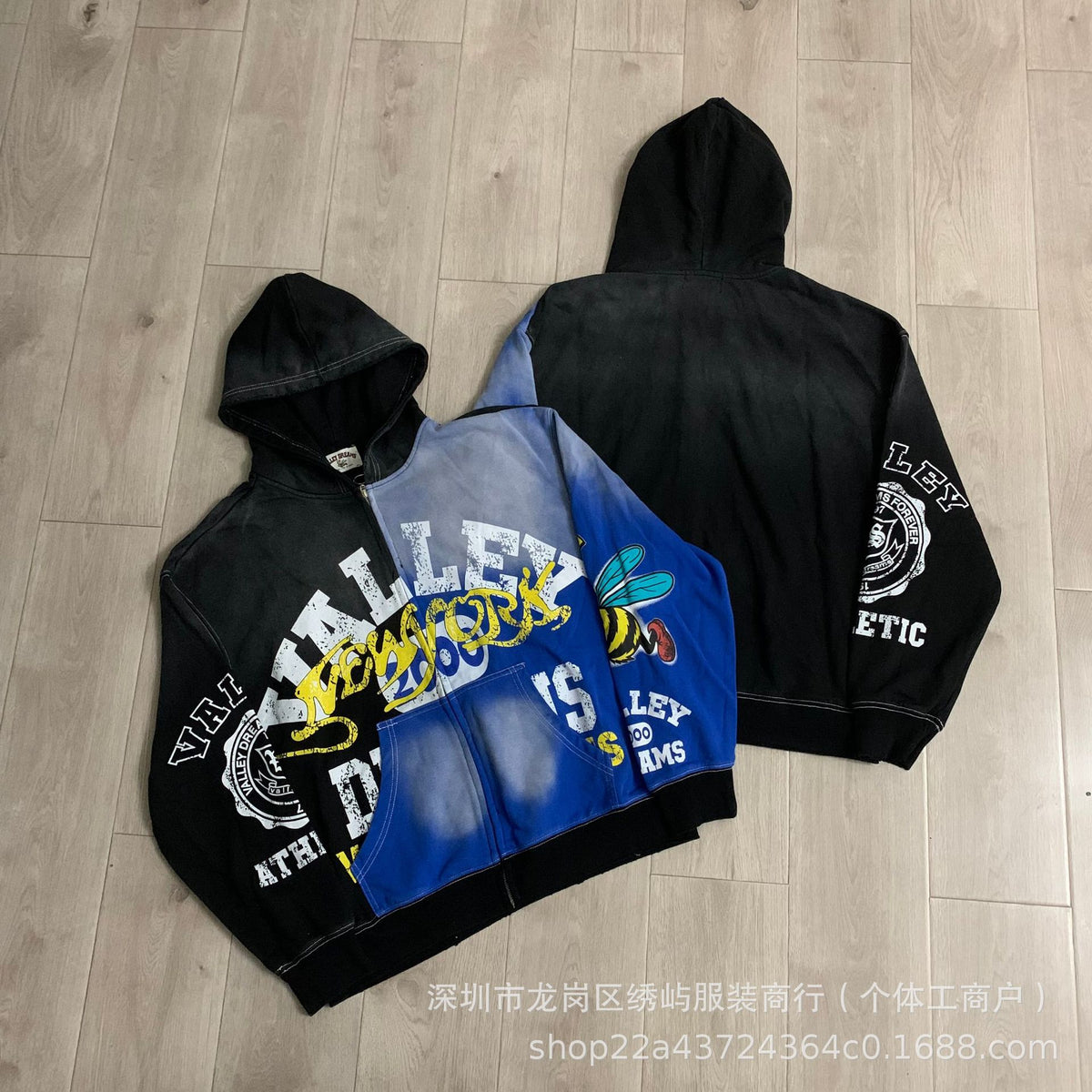 Valley Dreams Graphic Zip Up Hoodie Rhinestone Vintage Street Jacket