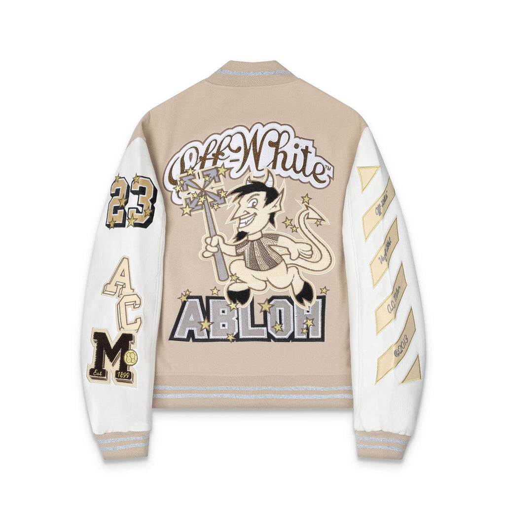 Off White Badge Embroidery Varsity Jacket Unisex