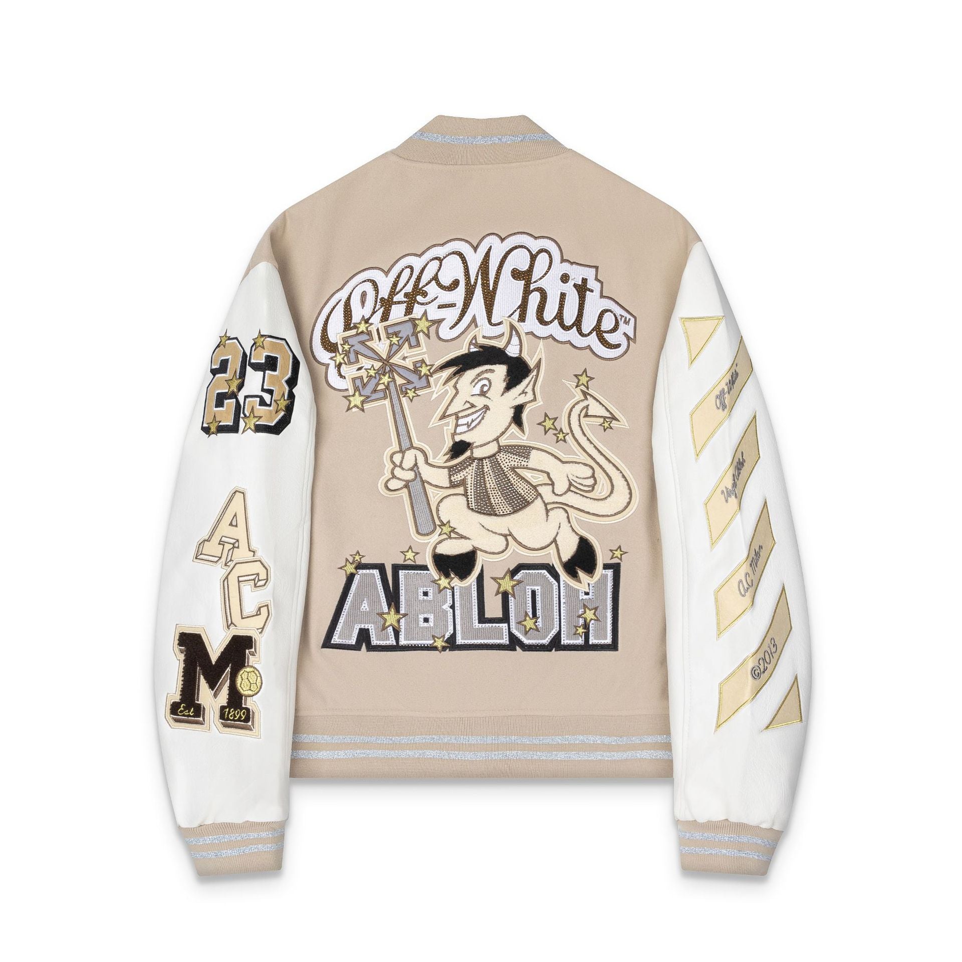 Off White Badge Embroidery Varsity Jacket Unisex