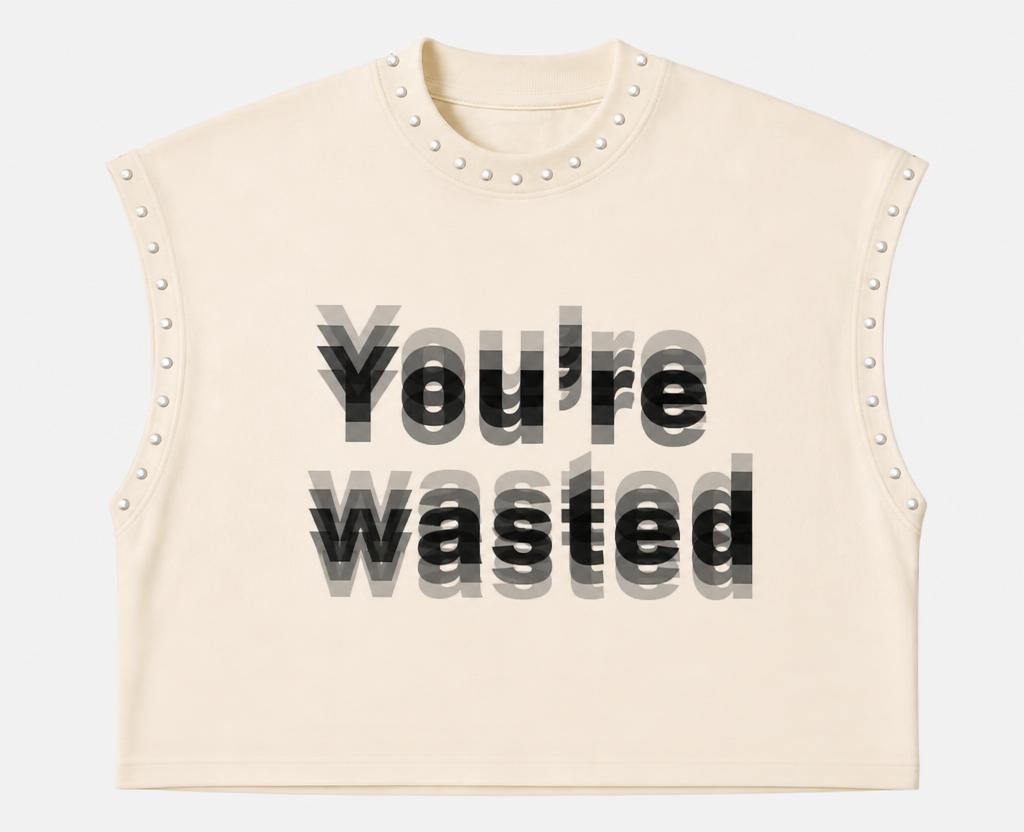 Rivet Decor Graphic Print Crew Neck Sleeveless Crop Tank Top Women