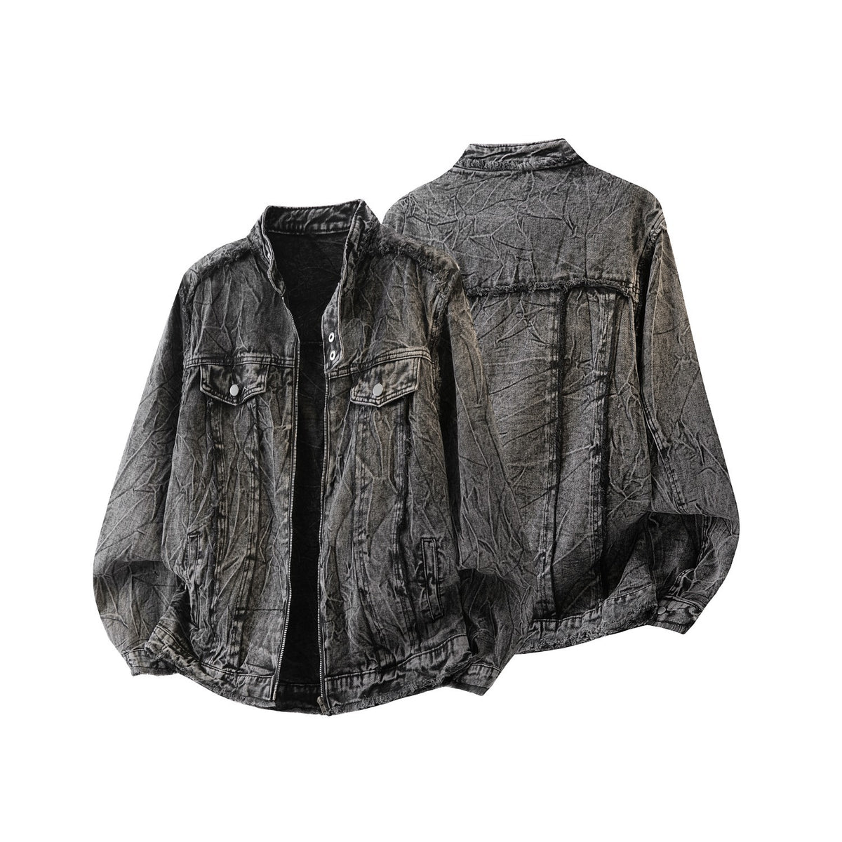 Y2K Vintage Washed Spliced Denim Zip‑Up Jacket Streetwear Unisex