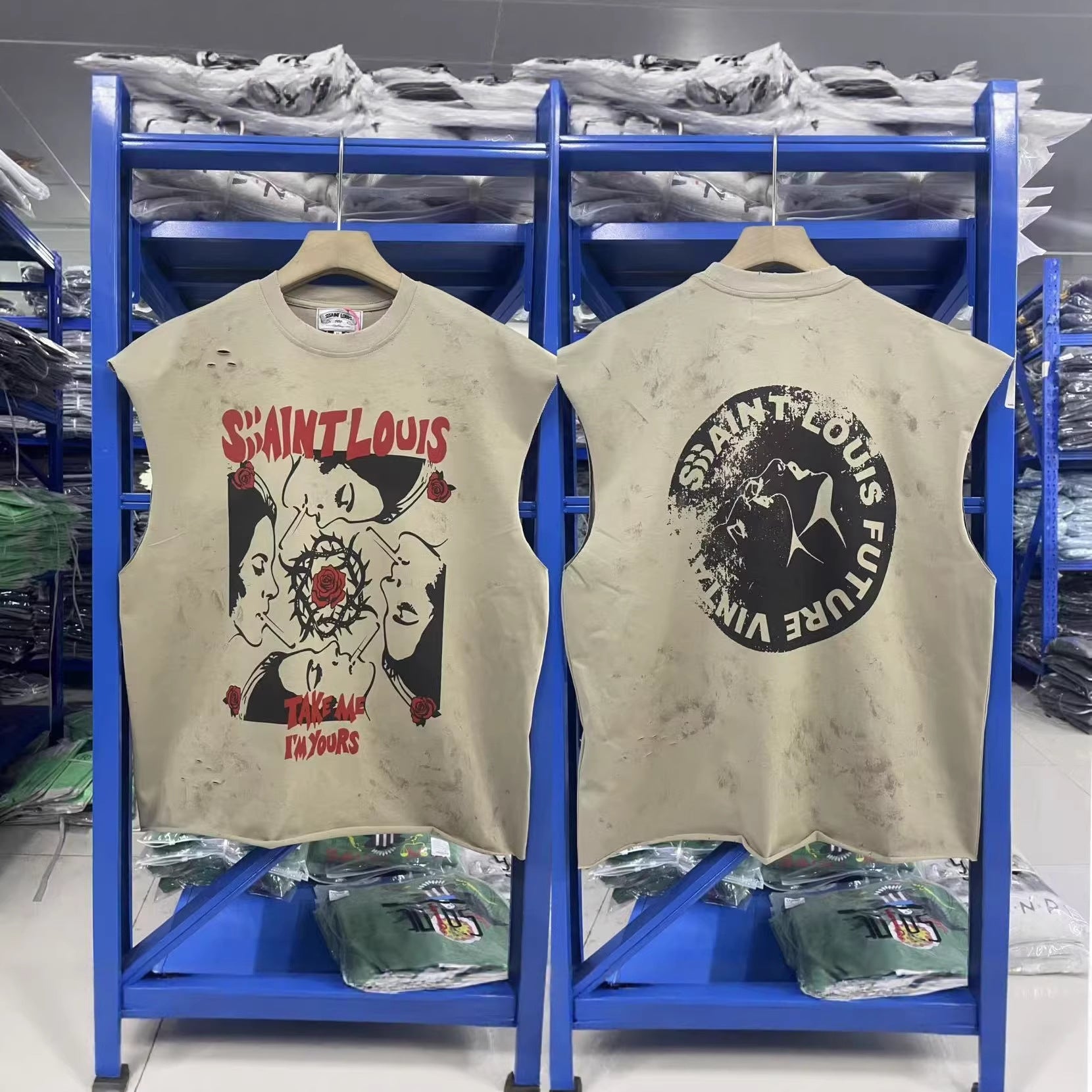 SSSAINT LOUIS Cartoon Graphic Washed Distressed Sleeveless Tank Top