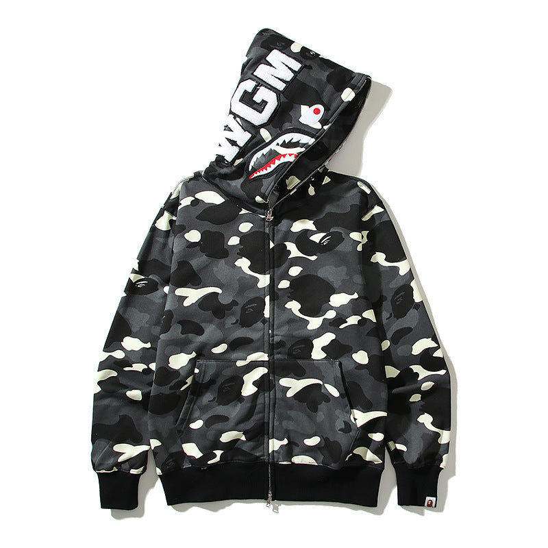 BAPE Shark Camo Print Full Zip Streetwear Hoodie Unisex