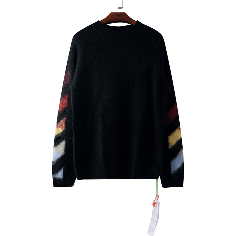 Off-White Arrow Mohair Sweater Gradient Fluffy Knit Pullover & Hoodie