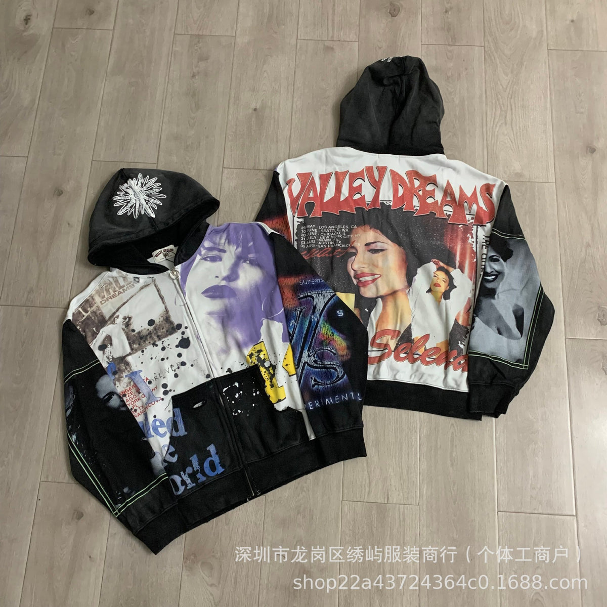 Valley Dreams Graphic Zip Up Hoodie Rhinestone Vintage Street Jacket