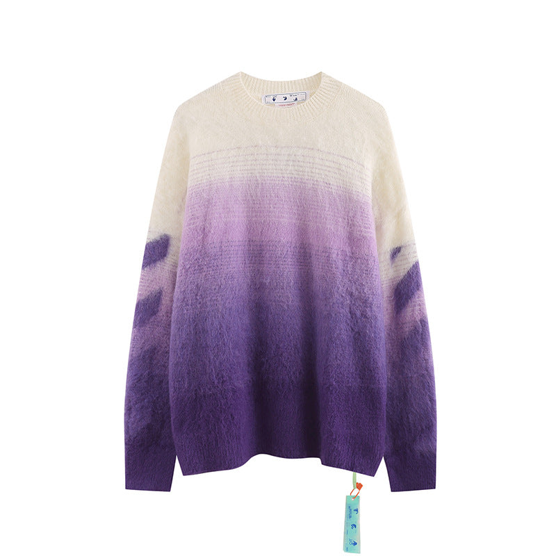 Off-White Arrow Mohair Sweater Gradient Fluffy Knit Pullover & Hoodie