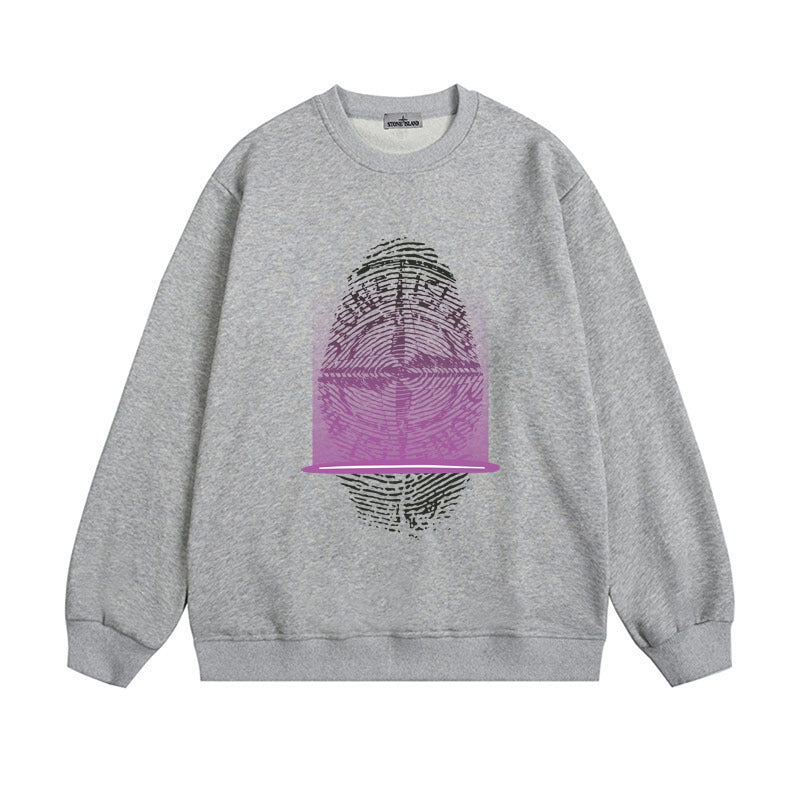Stone Island Compass Print Crewneck Sweatshirt Men Winter Fleece Top