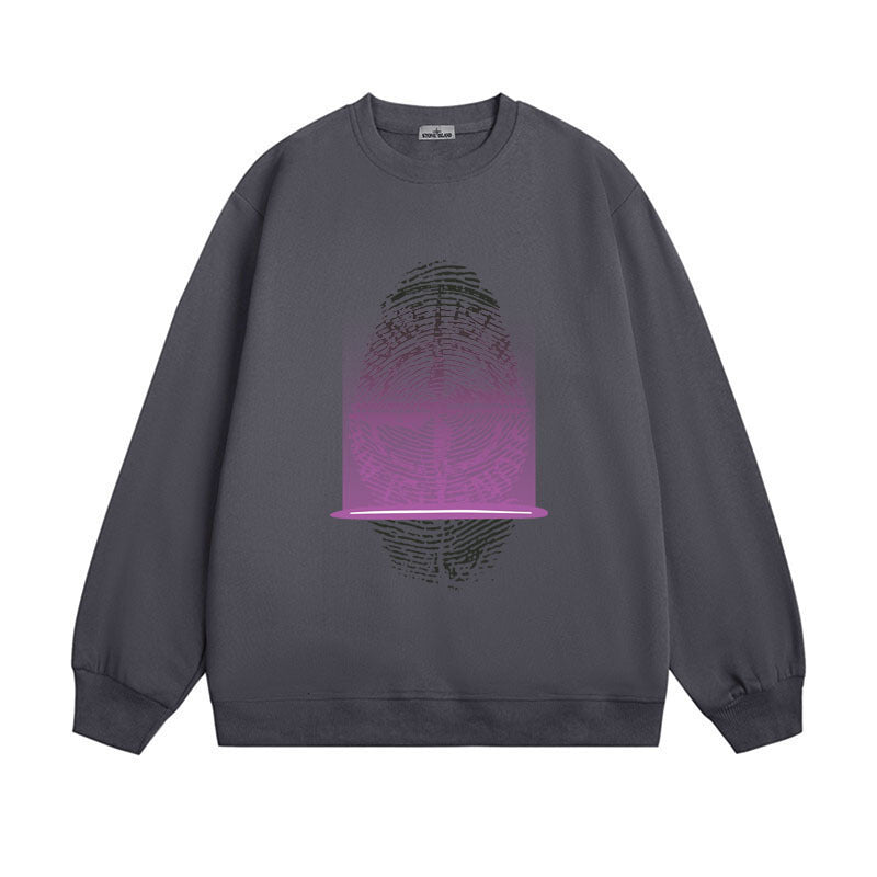 Stone Island Compass Print Crewneck Sweatshirt Men Winter Fleece Top