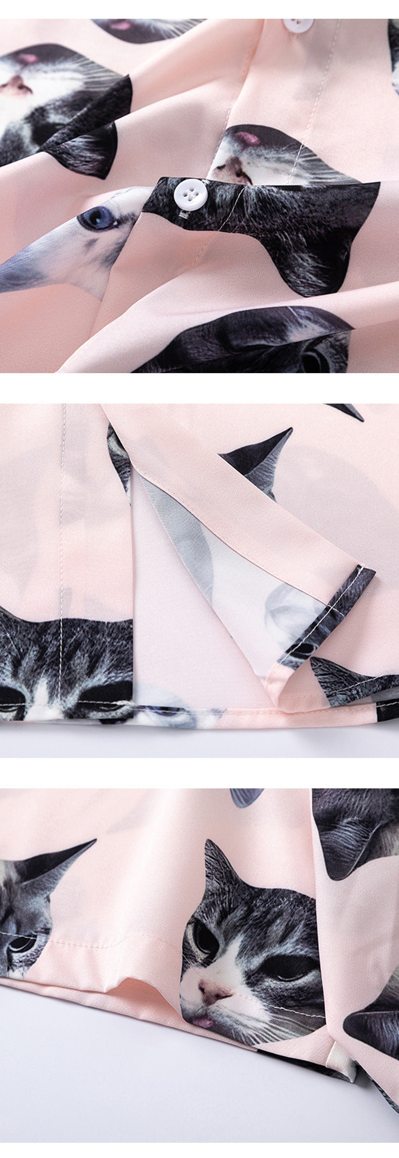Collared Cat Print Open Front Tropical Short Sleeve Beach Shirt