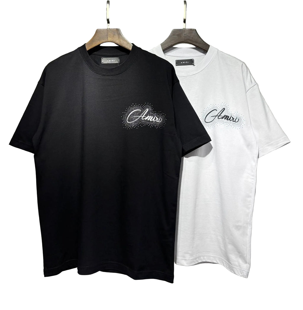 Amiri Classic Rhinestone Letter Print Crew Neck T Shirt Unisex