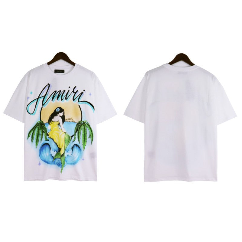 Amiri Multi‑Pattern Letter Graphic Oversized Tee Streetwear Unisex