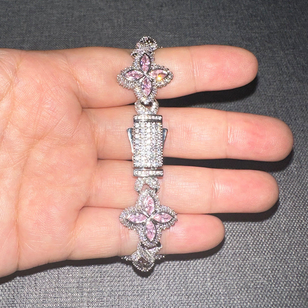 Iced Out Four Leaf Clover 5A Color Zircon Hip Hop Bracelet For