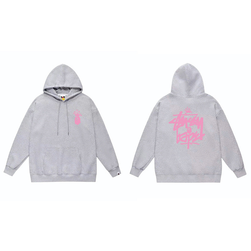 BAPE x Stussy Shark Graphic Hoodie Street Cotton Pullover Sweatshirt