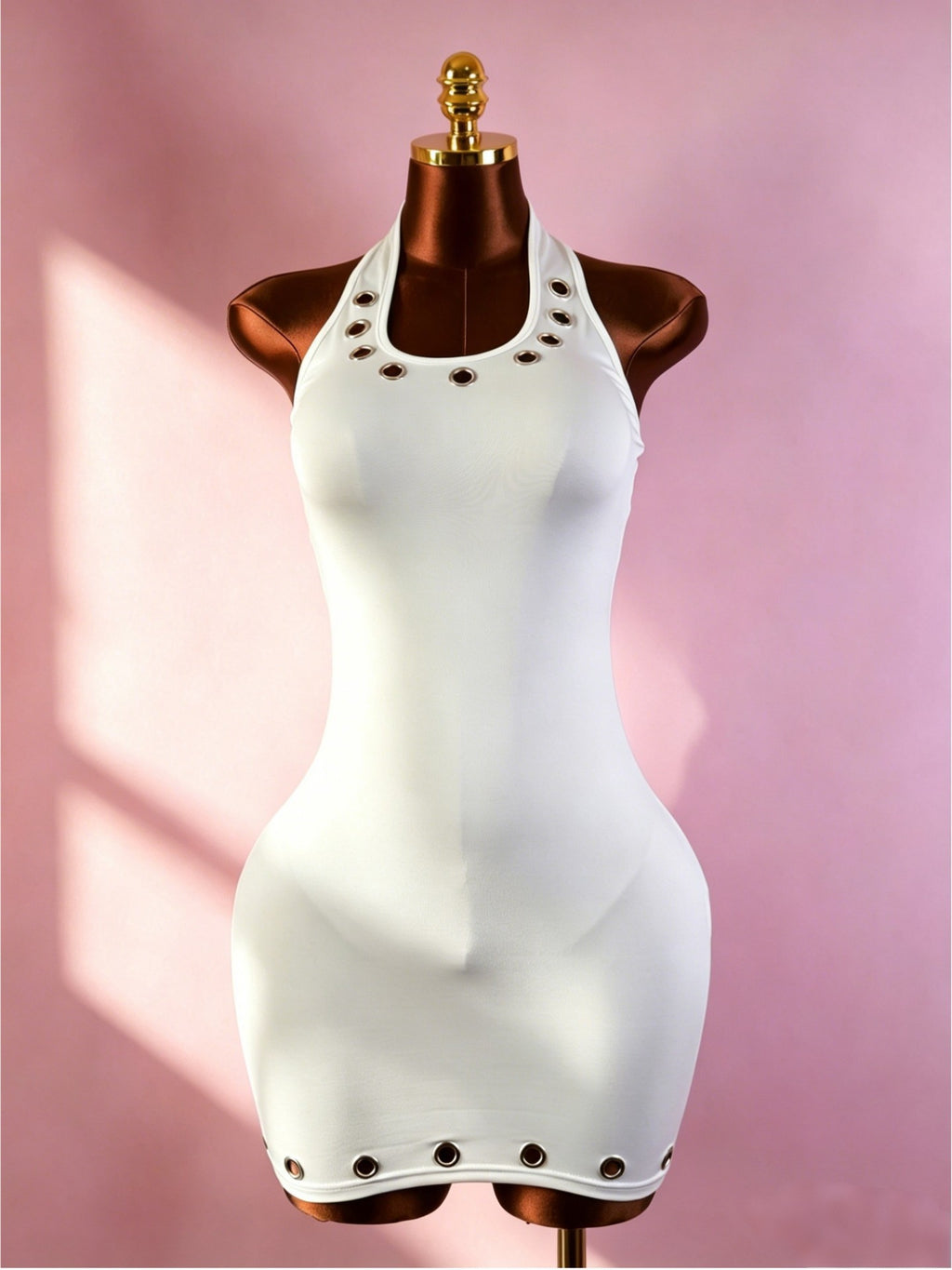 Eyelet Halter Backless Bodycon Mini Dress Women High Stretch