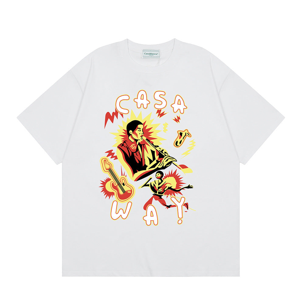 Casablanca Vintage Logo Print Loose Short Sleeve T Shirt Unisex Y2K