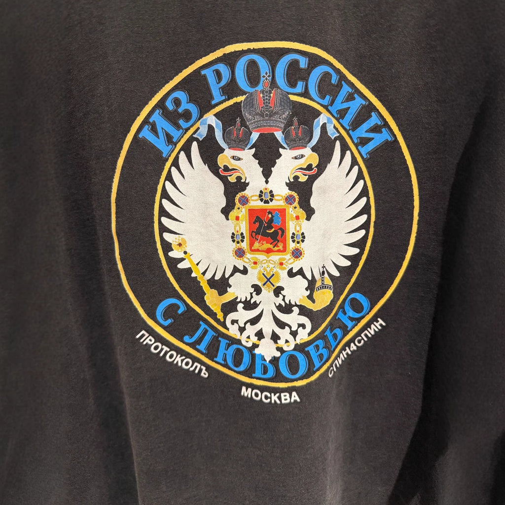 Washed Distressed Double Head Eagle Graphic Crew Neck Short Sleeve T Shirt