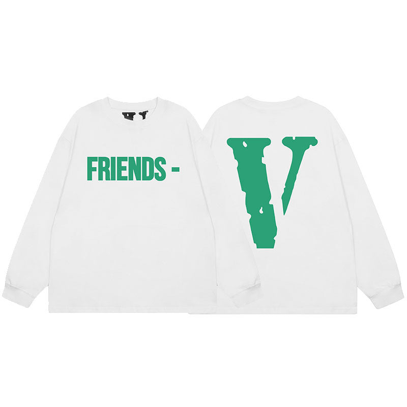 VLONE Big V Graphic Long Sleeve Tee Streetwear Cotton Oversized Shirt