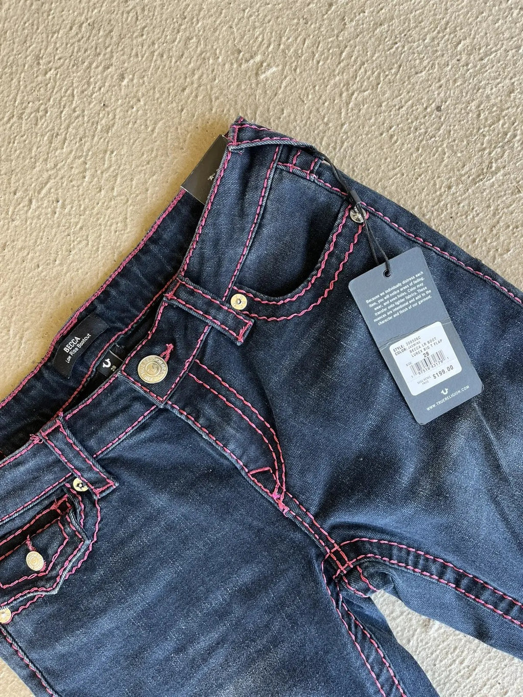 True Religion Pink Horseshoe Embroidery Low Waist Flare Jeans Y2K