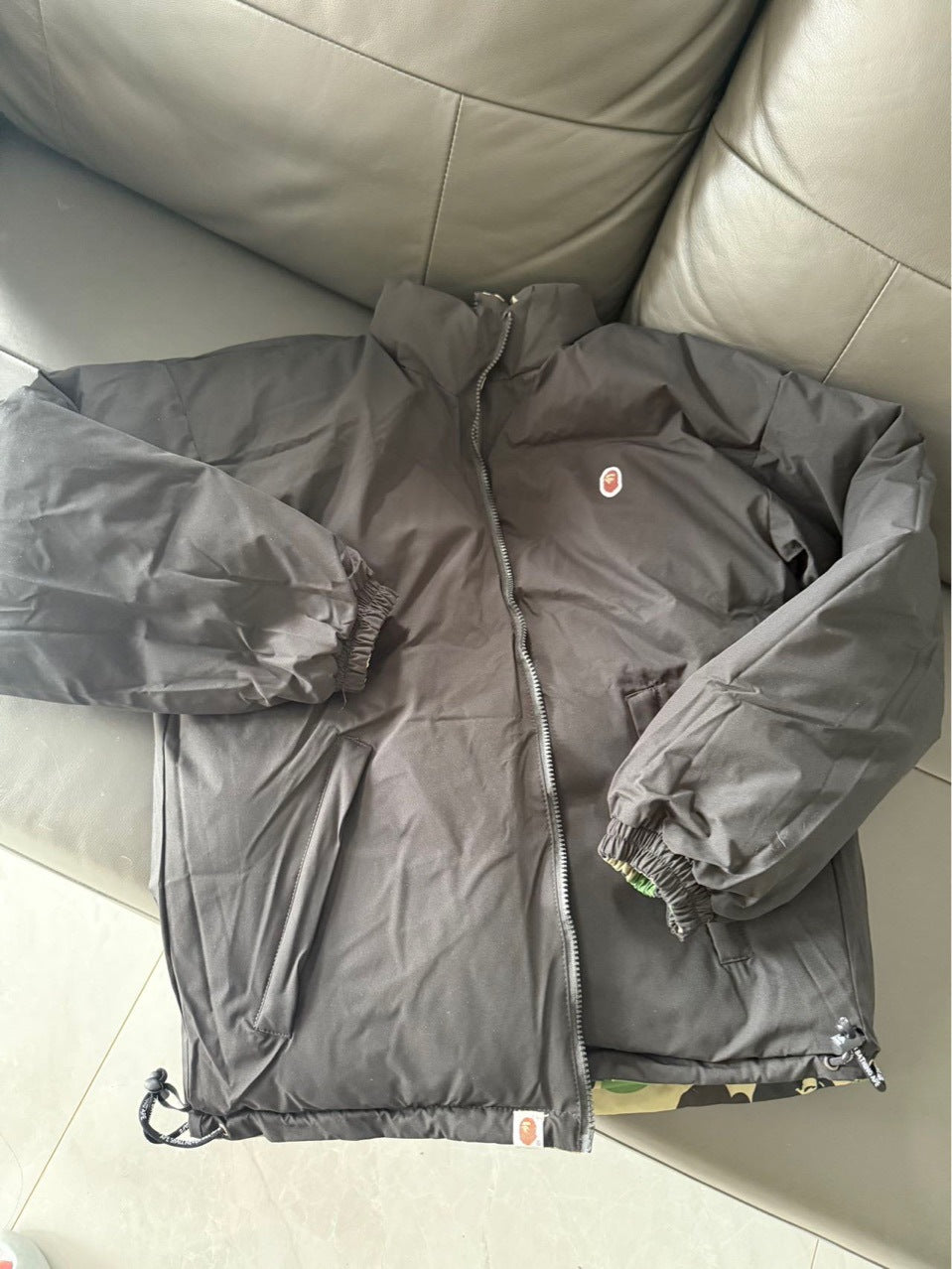 BAPE ABC Camo Reversible Puffer Jacket Stand Collar Zip Coat