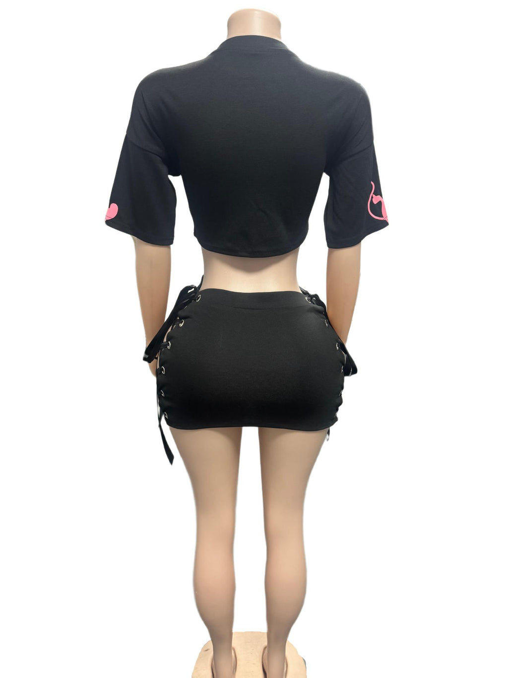 Baby Phat Y2K Graphic Print Crop Top Lace‑Up Mini Skirt Set Women