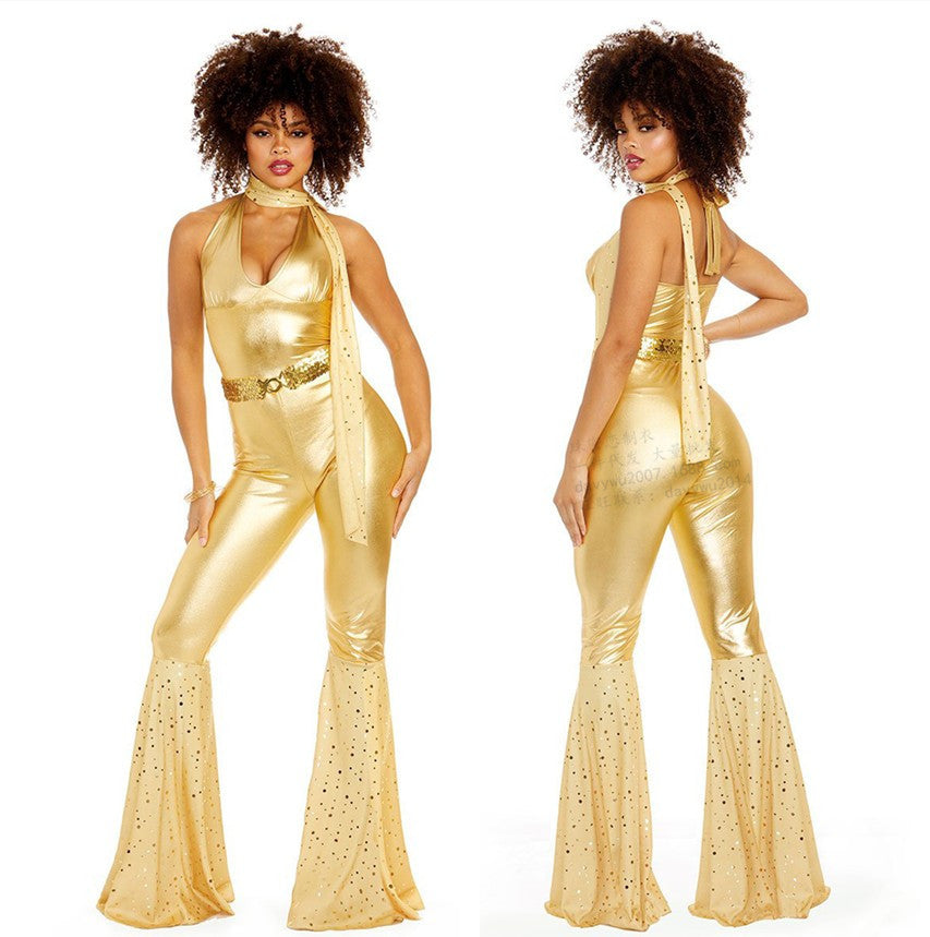 Halloween Women 70s Disco Hippie Cosplay Retro Party Jumpsuit Sets