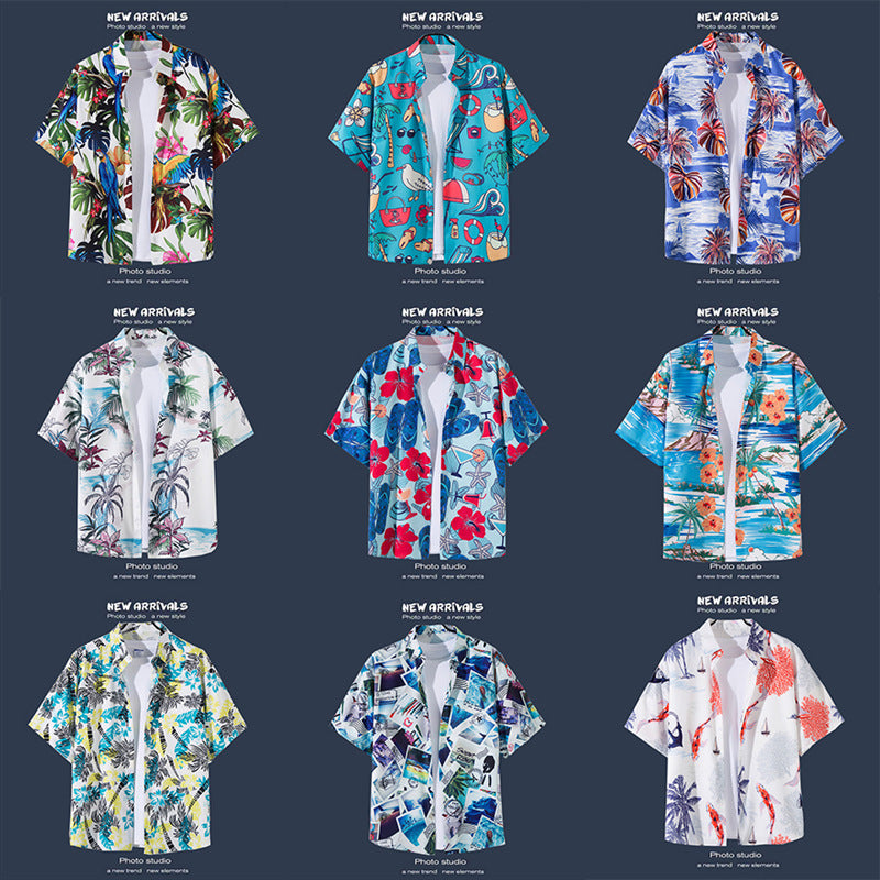 Mens Vintage Tropical Hawaiian Floral Loose Short Sleeve Beach Shirt