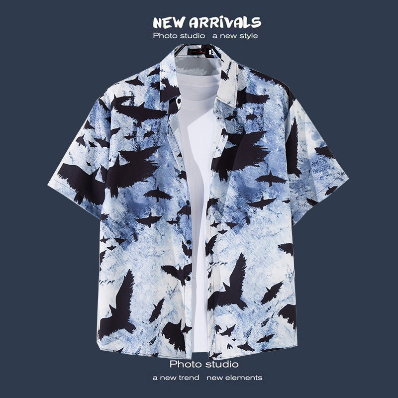 Mens Vintage Tropical Hawaiian Floral Loose Short Sleeve Beach Shirt