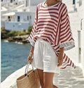 Boho Striped Batwing Beach Two Piece Short Set