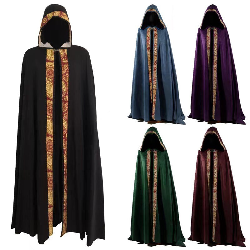 Halloween Men Medieval Priest Hooded Cape Multi‑Color Cloak