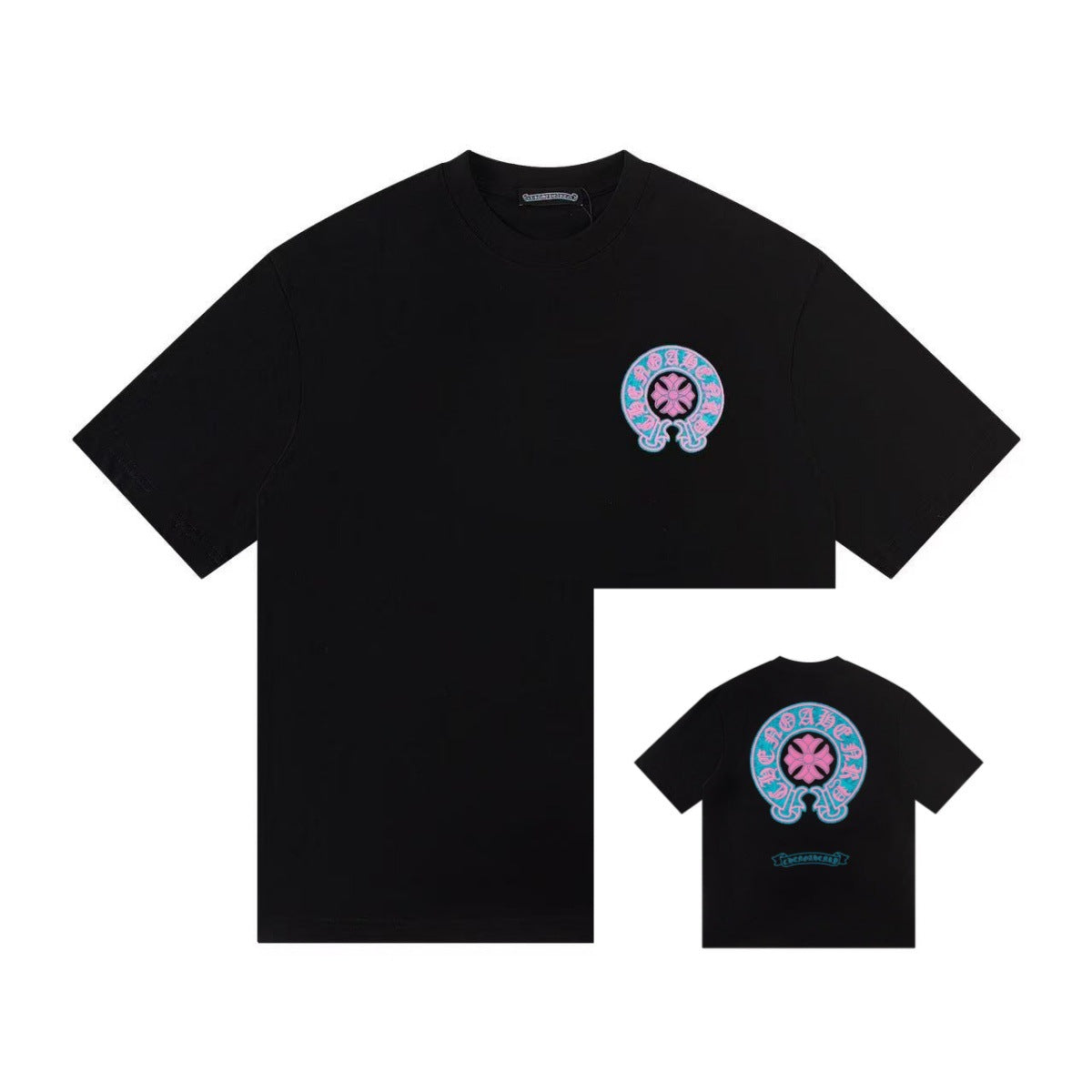 Chrome Hearts Color Sanskrit Cross Horseshoe Print Short Tee Unisex