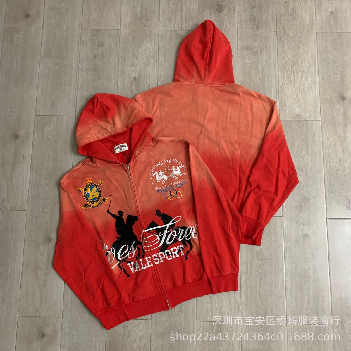 Valley Dreams Graphic Zip Up Hoodie Rhinestone Vintage Street Jacket