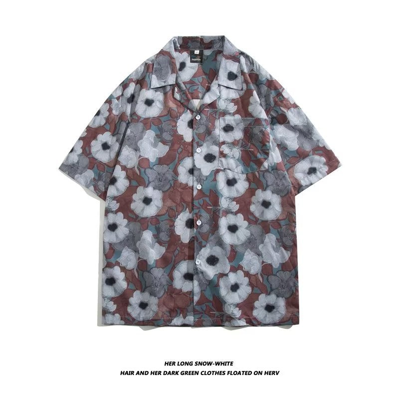 Unisex Vintage Camp Collar Tropical Floral Loose Beach Vacation Shirt 1301-1341