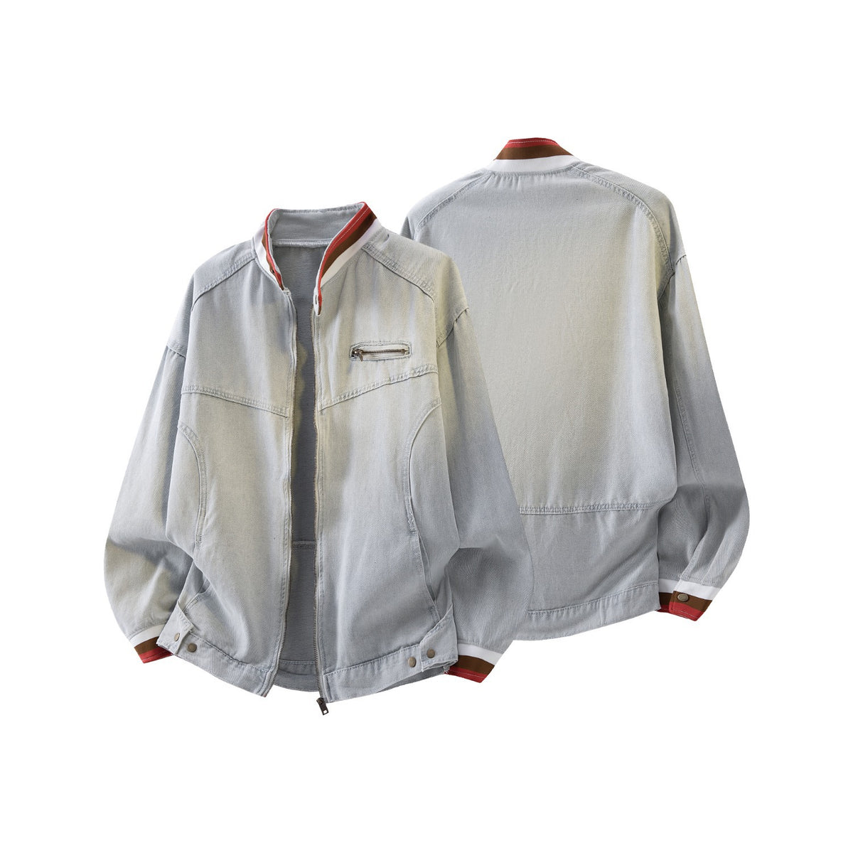 Y2K Vintage Washed Spliced Denim Zip‑Up Jacket Streetwear Unisex