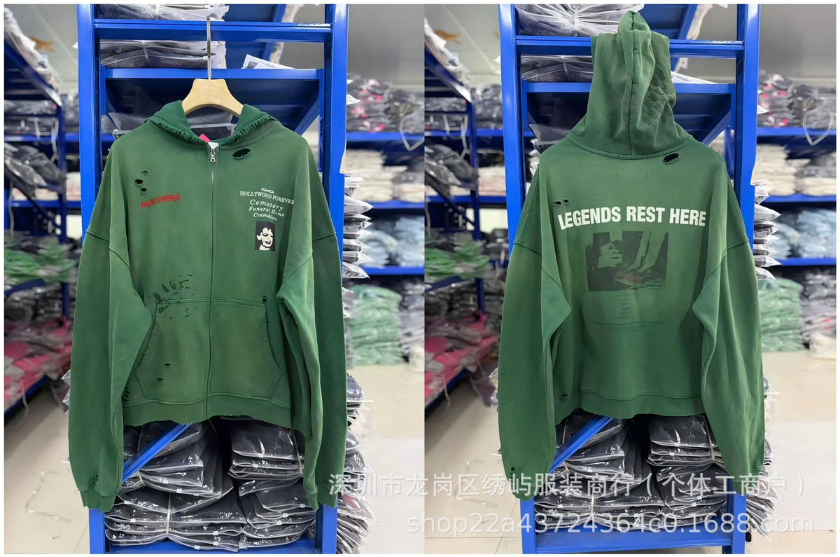 Paly Hollywood Cartoon Letter Hoodie Vintage Wash Graphic Streetwear