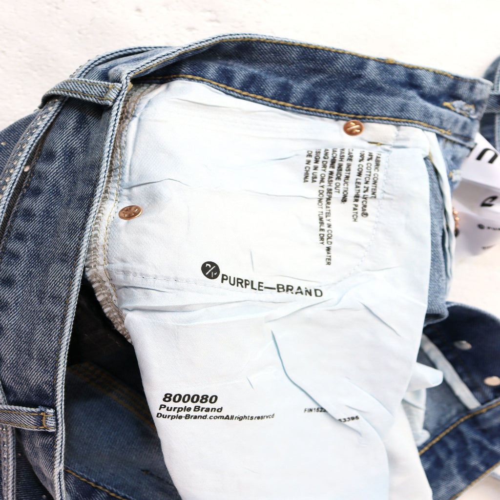 Purple Brand Rhinestone Straight‑Leg Denim Shorts Unisex