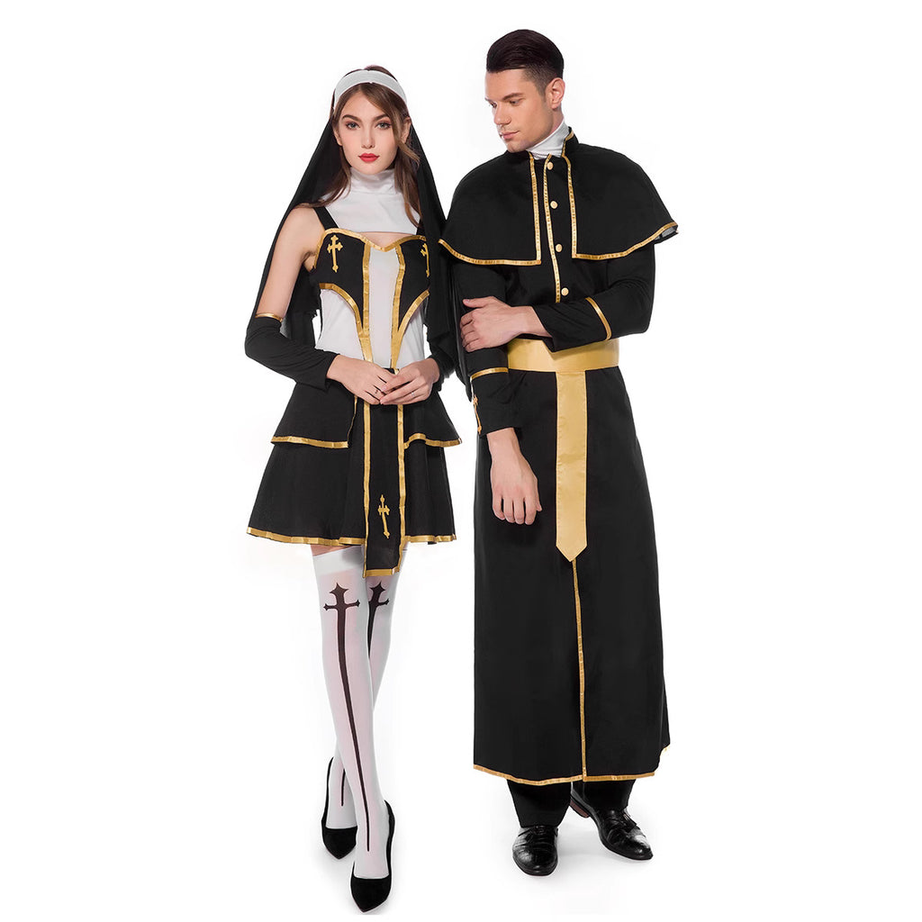 Halloween Men Priest Father Cosplay Religious Robe Carnival Party Sets