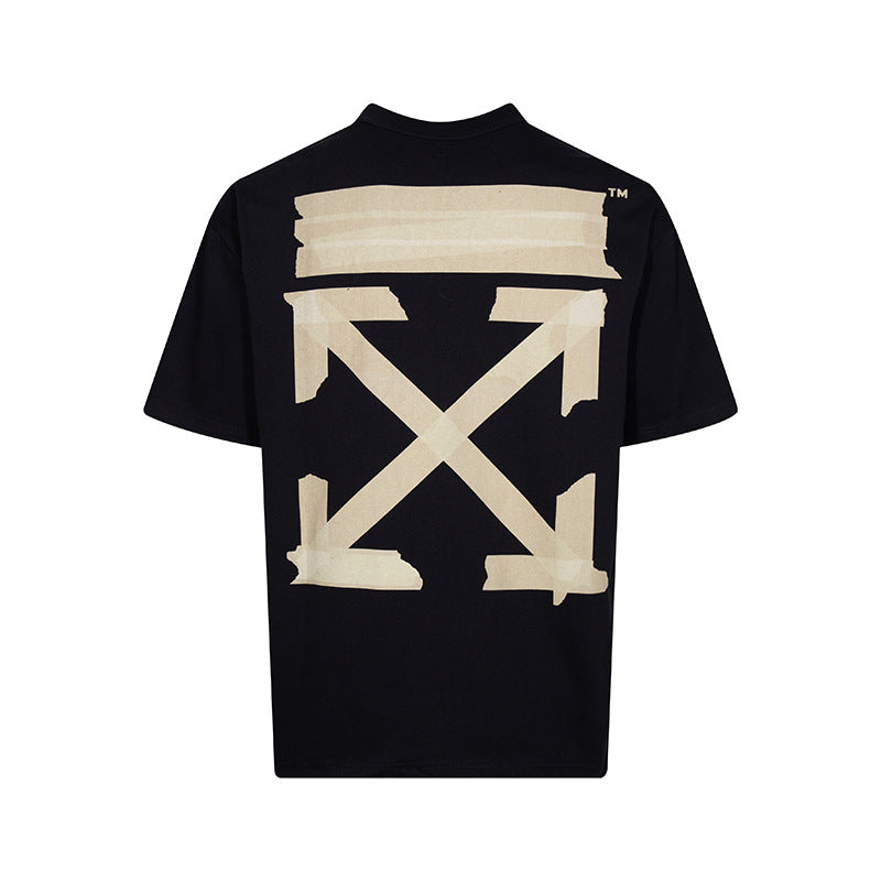 Tape Arrow Graphic Print Streetwear Crew Neck Short Sleeve T Shirt