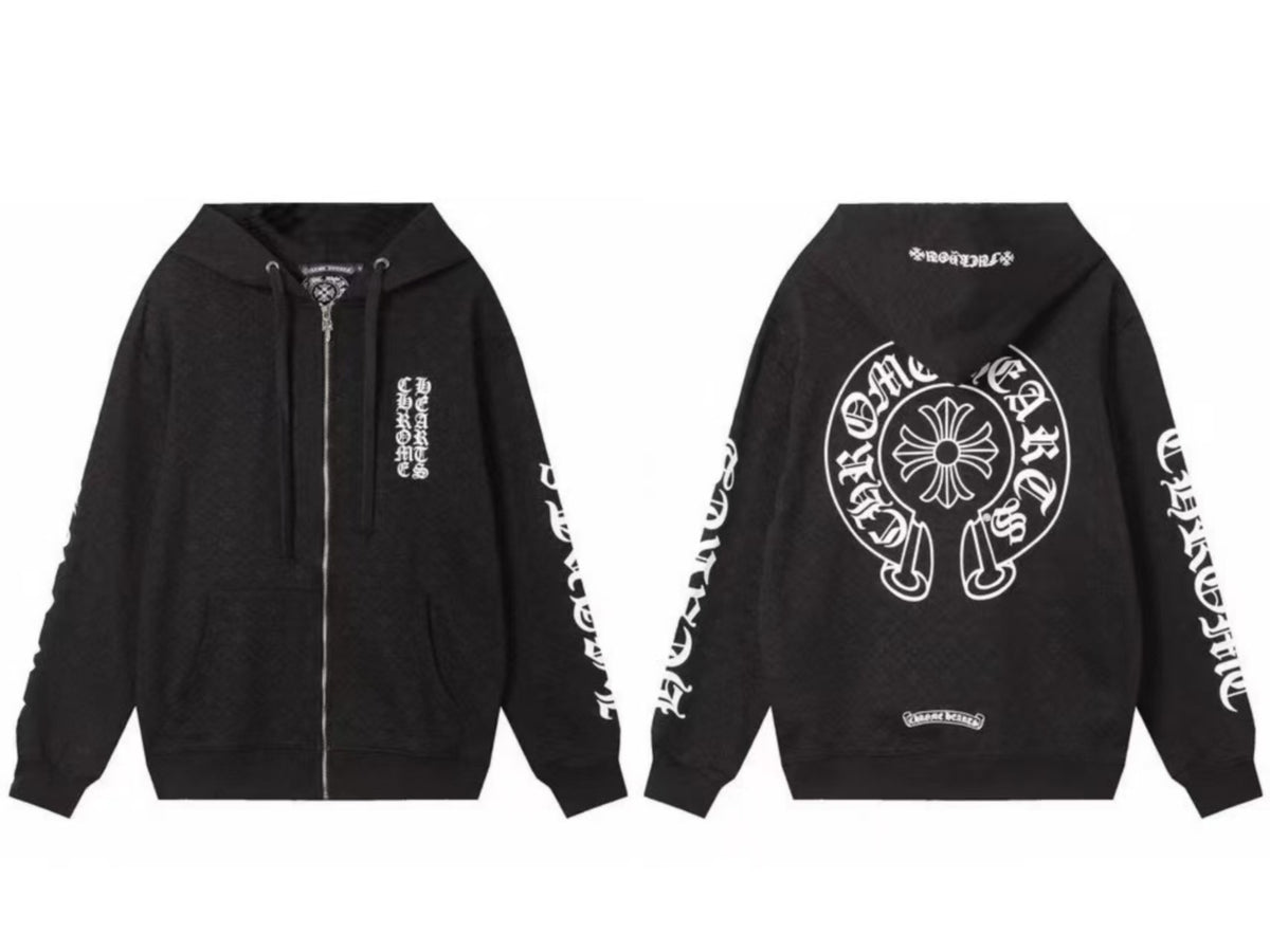 Chrome Hearts Horseshoe Sanskrit Cross Zip Up Hoodie Streetwear Unisex
