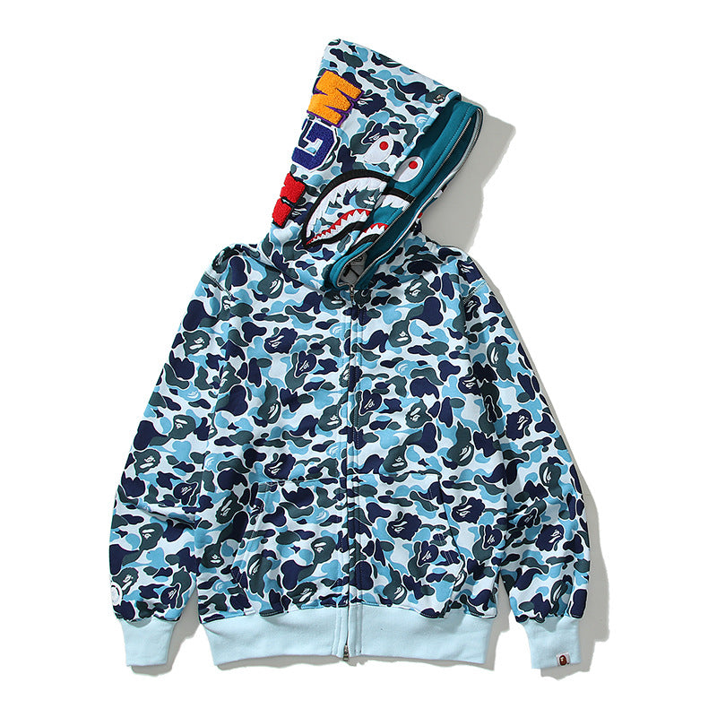 BAPE Shark Camo Print Full Zip Streetwear Hoodie Unisex